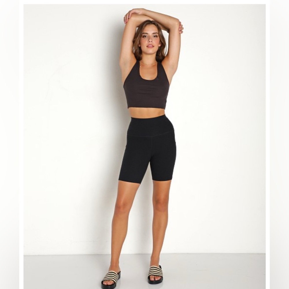 Beyond Yoga Spacedye Team Pockets High Waisted Biker Short Charcoal Black BNWT S